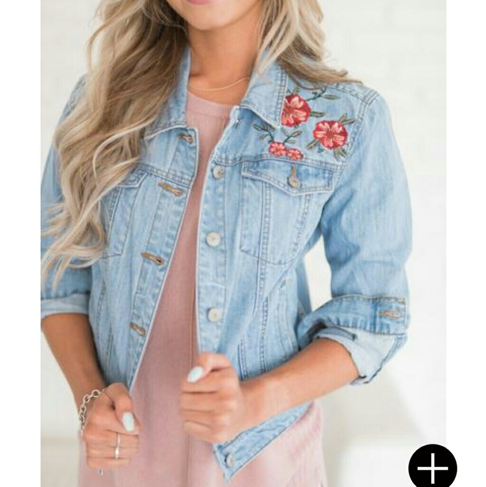 Floral embroidered denim jacket